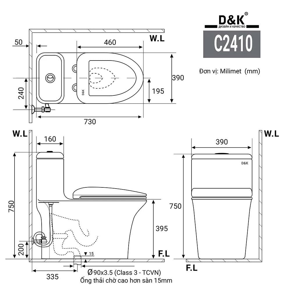 Ảnh Bồn cầu 1 khối D&K DK-C2410 2
