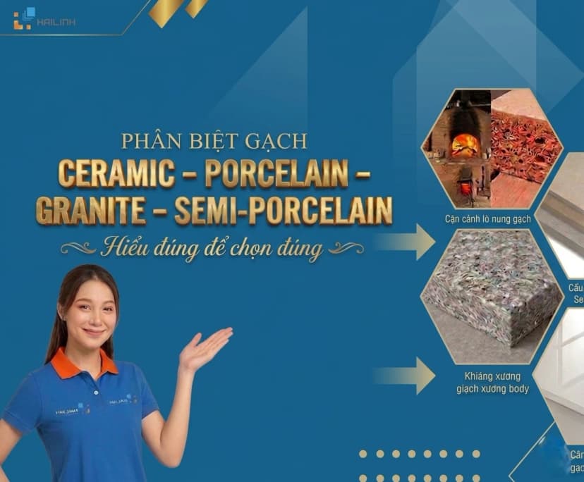 Phân biệt gạch Ceramic – Porcelain – Granite – Semi-Porcelain: Hiểu đúng để chọn đúng