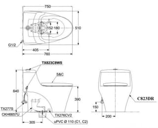 Ảnh Bồn cầu 1 khối TOTO MS823DRE2 2