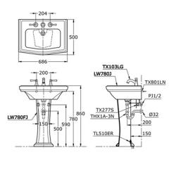 Ảnh Chậu rửa treo tường TOTO LW780J/LW780FJ/TX801LN/TL510ERR 2