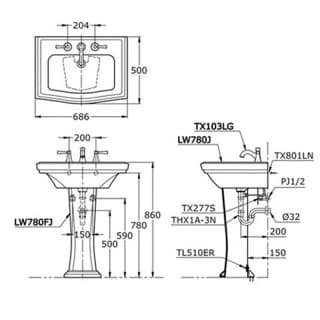 Ảnh Chậu rửa treo tường TOTO LW780J/LW780FJ/TX801LN/TL510ERR 2
