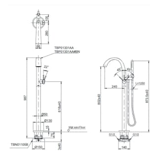 Ảnh Vòi sen xả bồn tắm TOTO TBP01301AA/TBN01105B 2