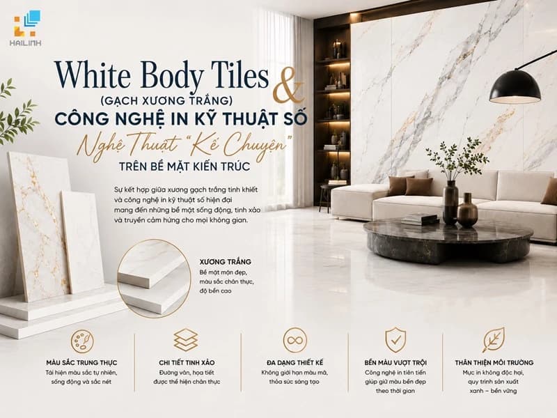 White Body Tiles(gạch xương trắng) & công nghệ in kỹ thuật số: nghệ thuật “kể chuyện” trên bề mặt kiến trúc