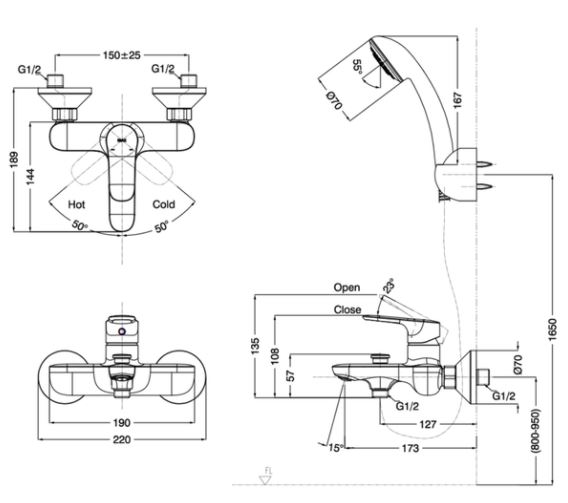 bản vẽ kỹ thuật Sen tắm Inax BFV-1403S-7C